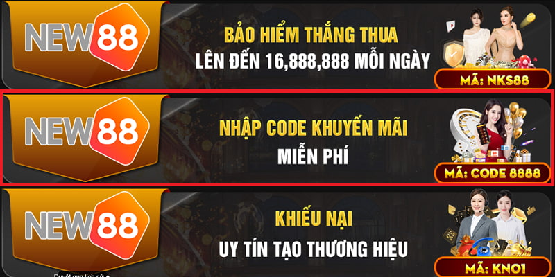 Chương trình “nhập code khuyến mãi miễn phí” New88