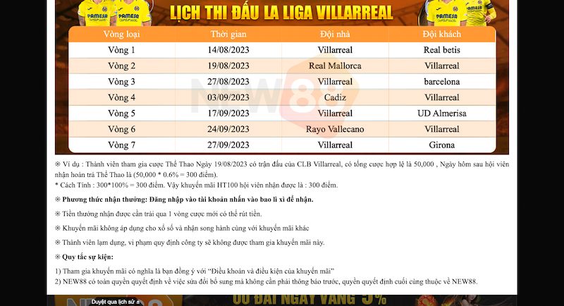 Điều kiện nhận hoàn trả khi vào kèo CLB CLB Villarreal CF